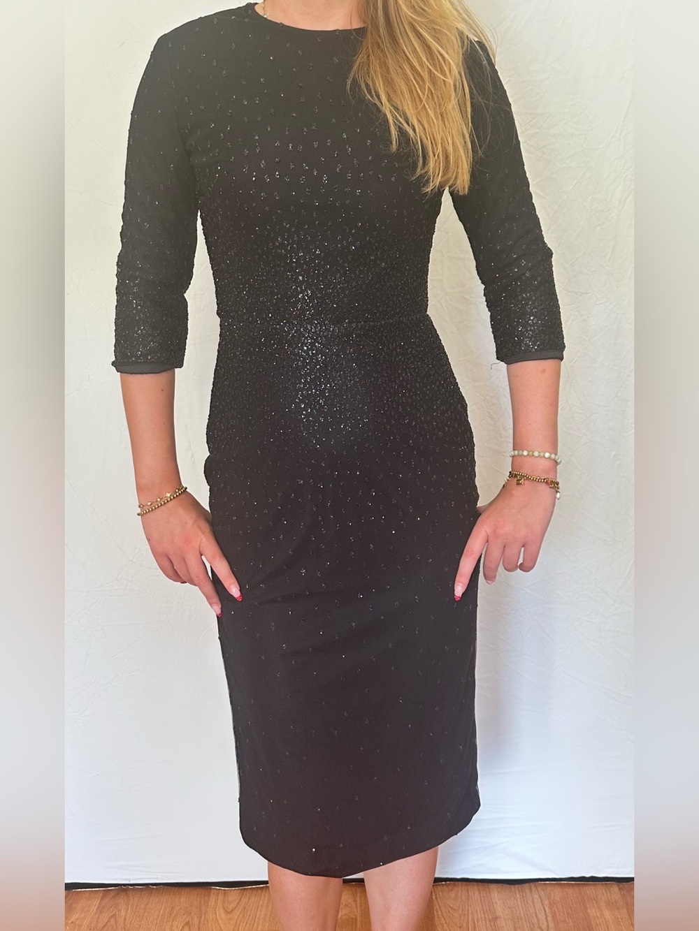 Women's Black Sequin Midi Dress - Elegant Sheath Cocktail Dress